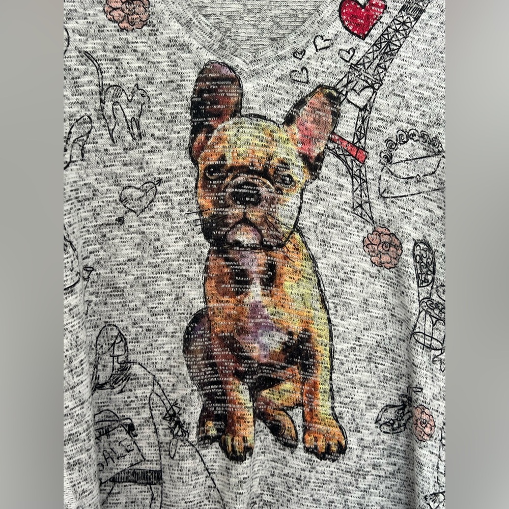 Inoah Tunic Top Artsy French Bulldog Paris Eiffel Tower Soft Knit Sweater Size M - Picture 7 of 13